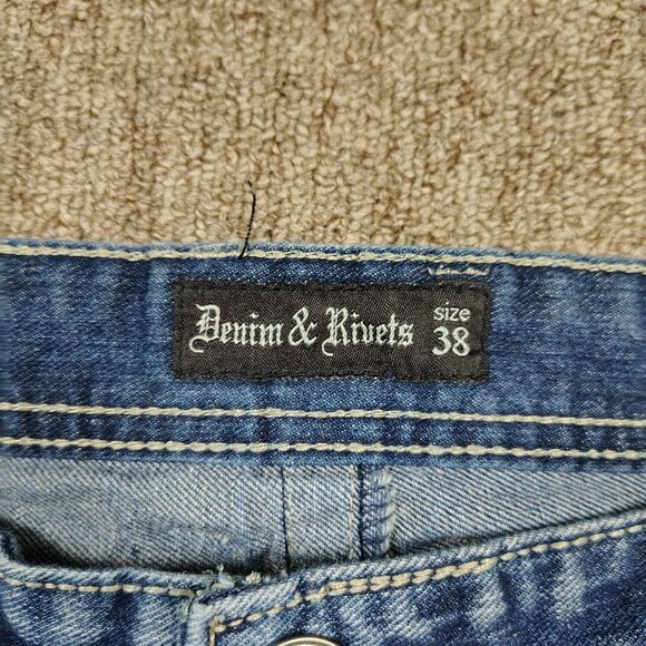 DENIM & RIVETS Jeans Men's 38 Blue Straight Leg Big Stitch Flap Pockets Cotton - Picture 4 of 11